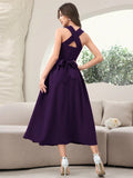 SHEIN Modelyn Women's Solid Backless Purple Dress, Elegant Sleeveless Long Evening Dresses