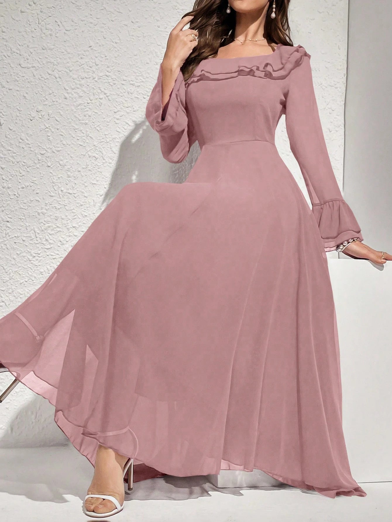 SHEIN Modelyn Women's Solid Color Ruffled Flare Sleeve Maxi Elegant Dr | Dress | OneHub SHEIN Modelyn Women's Solid Color Ruffled Flare Sleeve Maxi Elegant Dr | Dress | OneHub