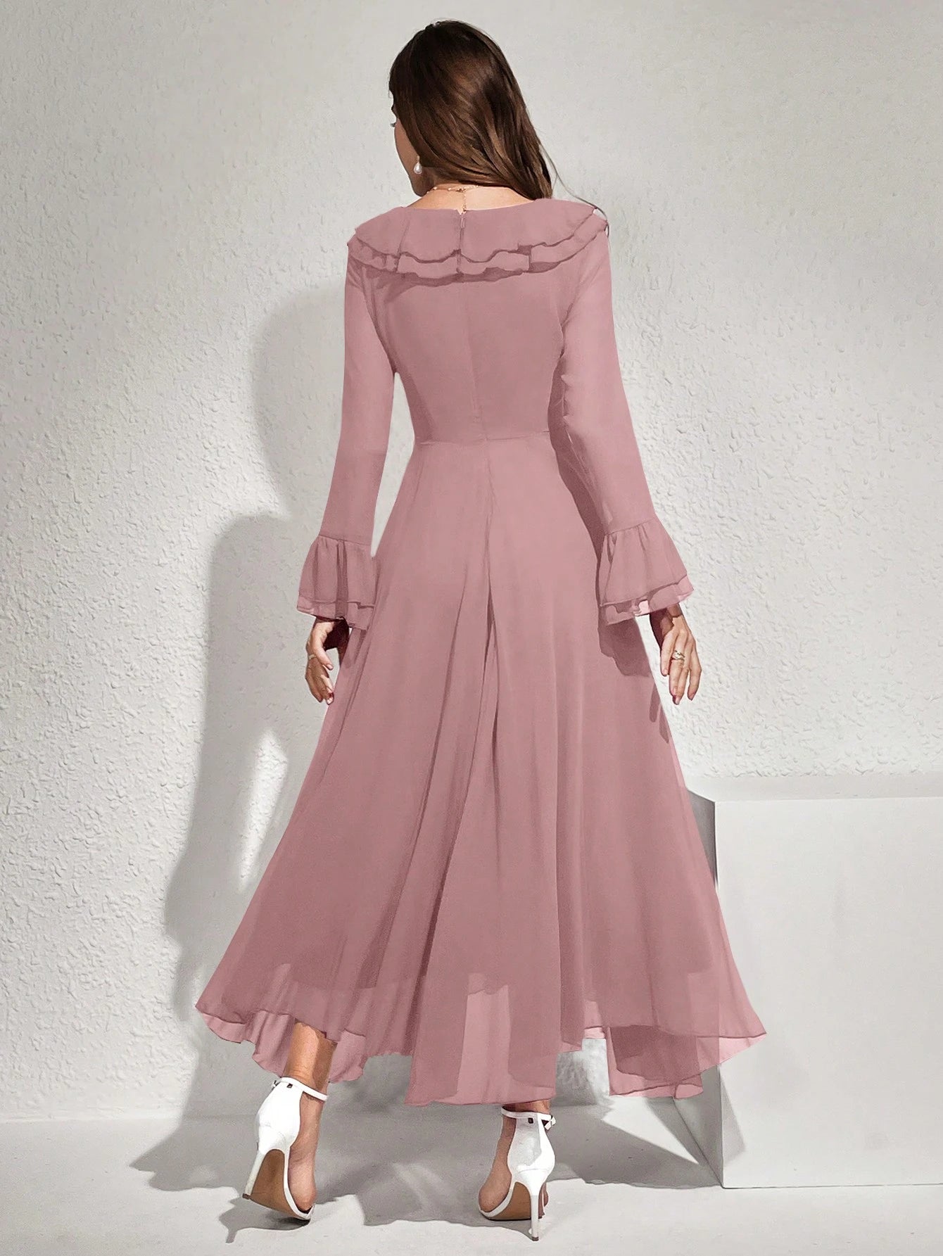 SHEIN Modelyn Women's Solid Color Ruffled Flare Sleeve Maxi Elegant Dr | Dress | OneHub SHEIN Modelyn Women's Solid Color Ruffled Flare Sleeve Maxi Elegant Dr | Dress | OneHub