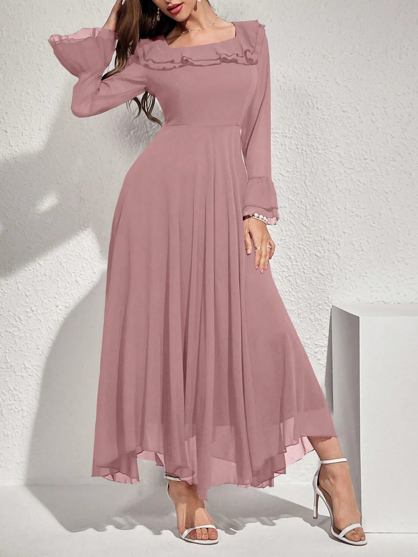 SHEIN Modelyn Women's Solid Color Ruffled Flare Sleeve Maxi Elegant Dr | Dress | OneHub SHEIN Modelyn Women's Solid Color Ruffled Flare Sleeve Maxi Elegant Dr | Dress | OneHub
