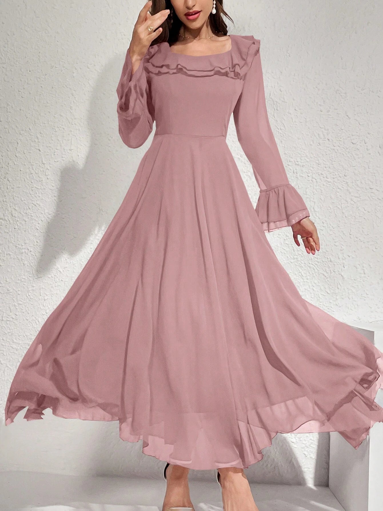 SHEIN Modelyn Women's Solid Color Ruffled Flare Sleeve Maxi Elegant Dr | Dress | OneHub SHEIN Modelyn Women's Solid Color Ruffled Flare Sleeve Maxi Elegant Dr | Dress | OneHub