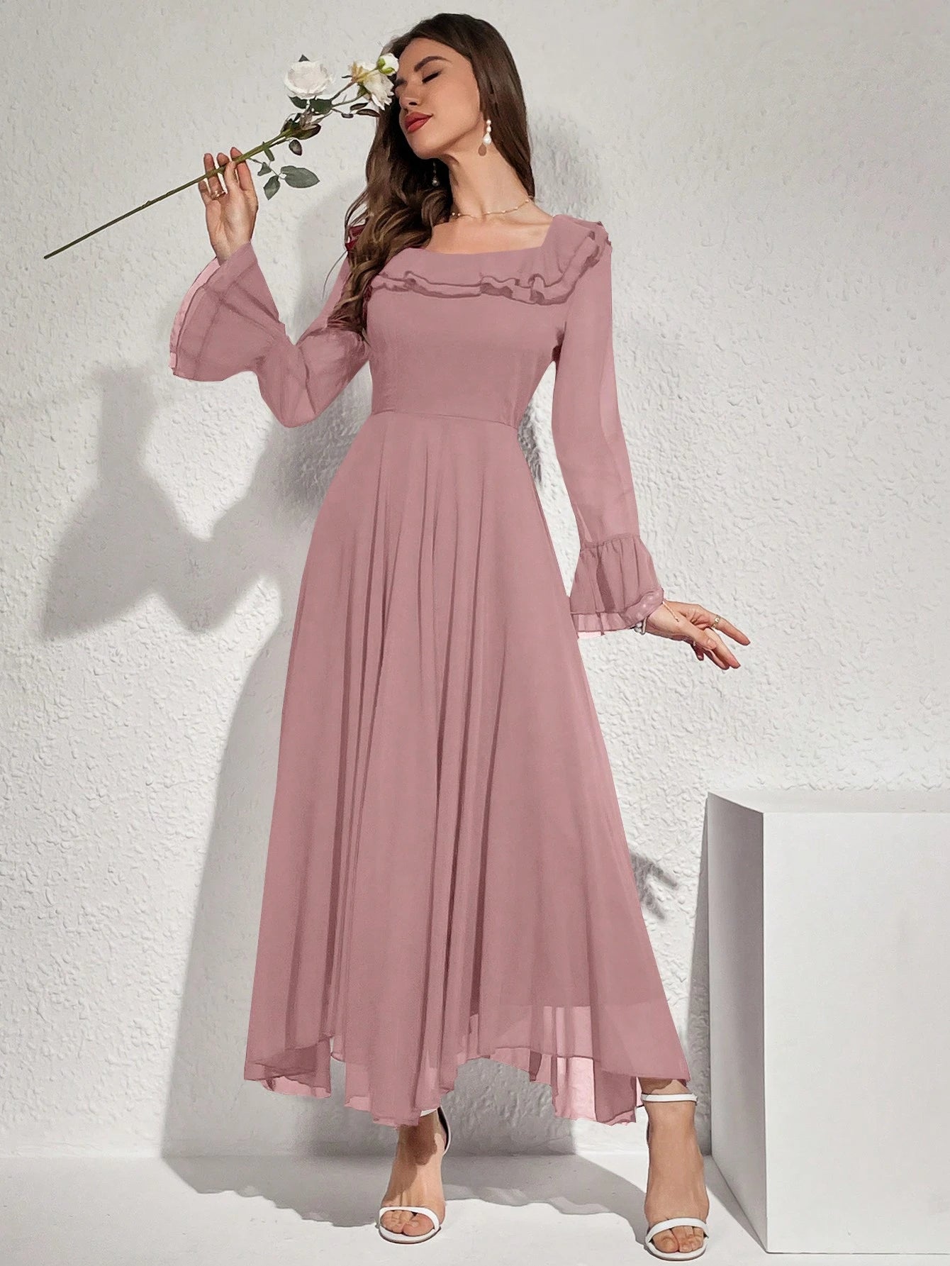 SHEIN Modelyn Women's Solid Color Ruffled Flare Sleeve Maxi Elegant Dr | Dress | OneHub SHEIN Modelyn Women's Solid Color Ruffled Flare Sleeve Maxi Elegant Dr | Dress | OneHub