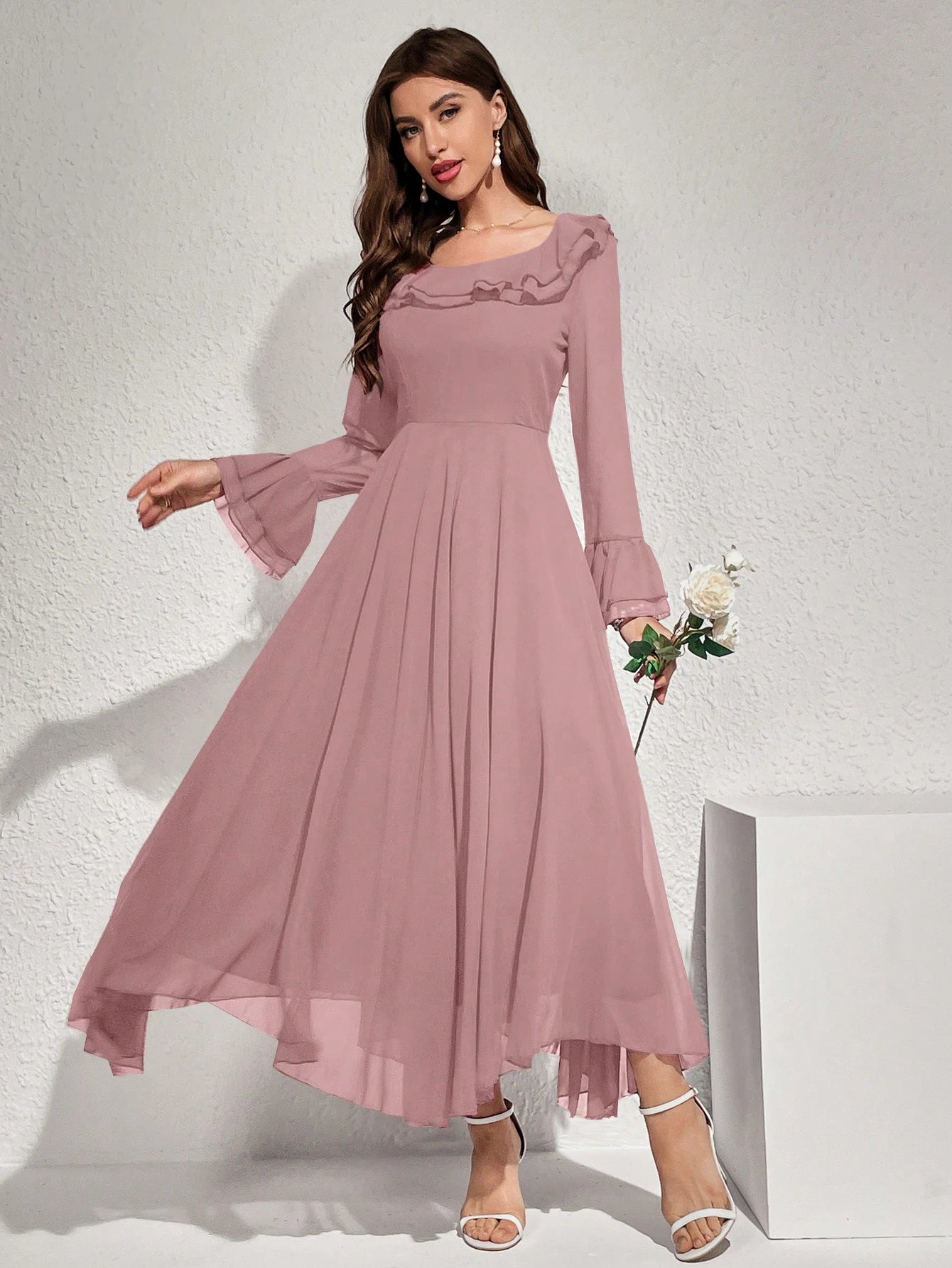 SHEIN Modelyn Women's Solid Color Ruffled Flare Sleeve Maxi Elegant Dr | Dress | OneHub SHEIN Modelyn Women's Solid Color Ruffled Flare Sleeve Maxi Elegant Dr | Dress | OneHub