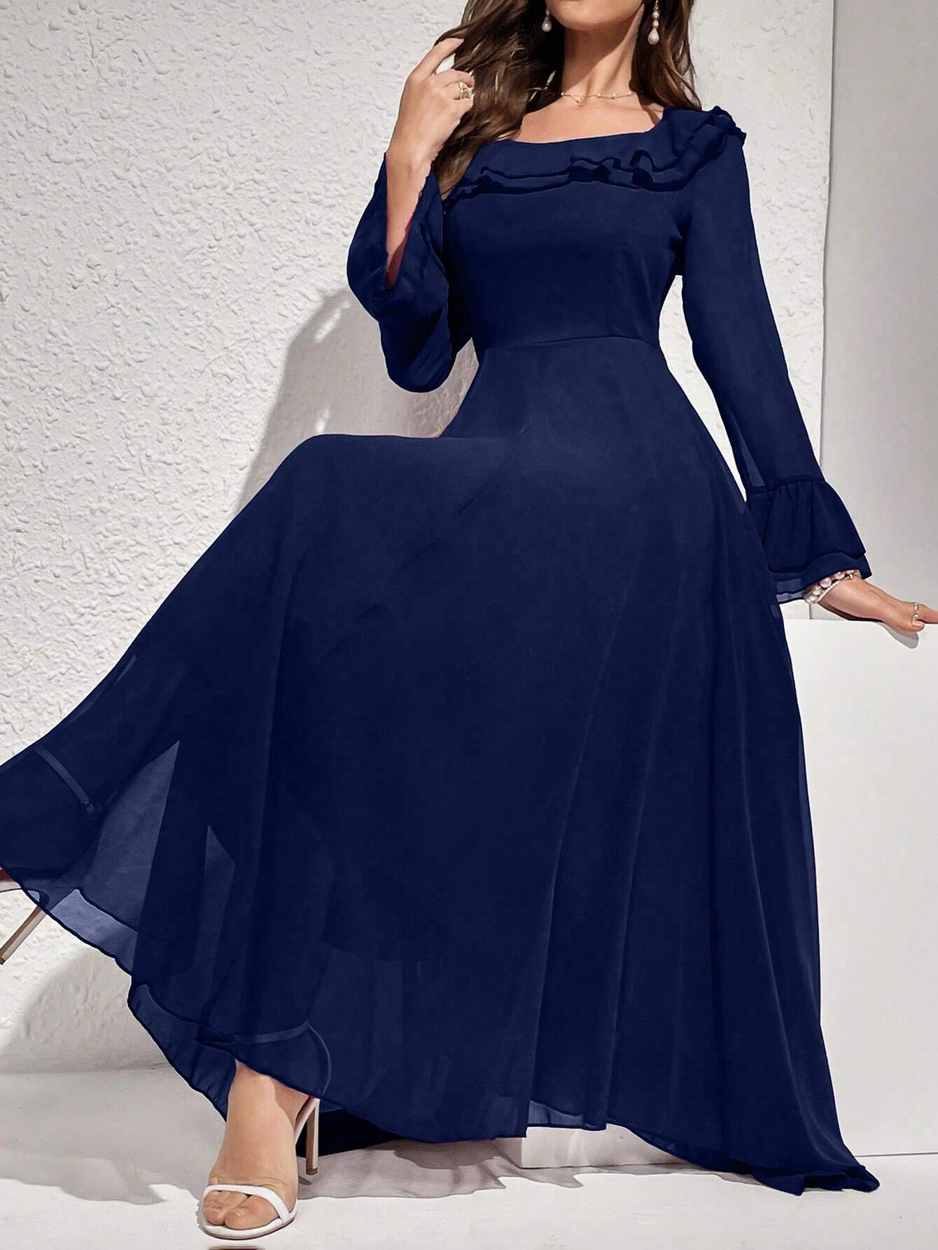 SHEIN Modelyn Women's Solid Color Simple Daily Long Sleeve Dress Maxi | Dress | OneHub SHEIN Modelyn Women's Solid Color Simple Daily Long Sleeve Dress Maxi | Dress | OneHub