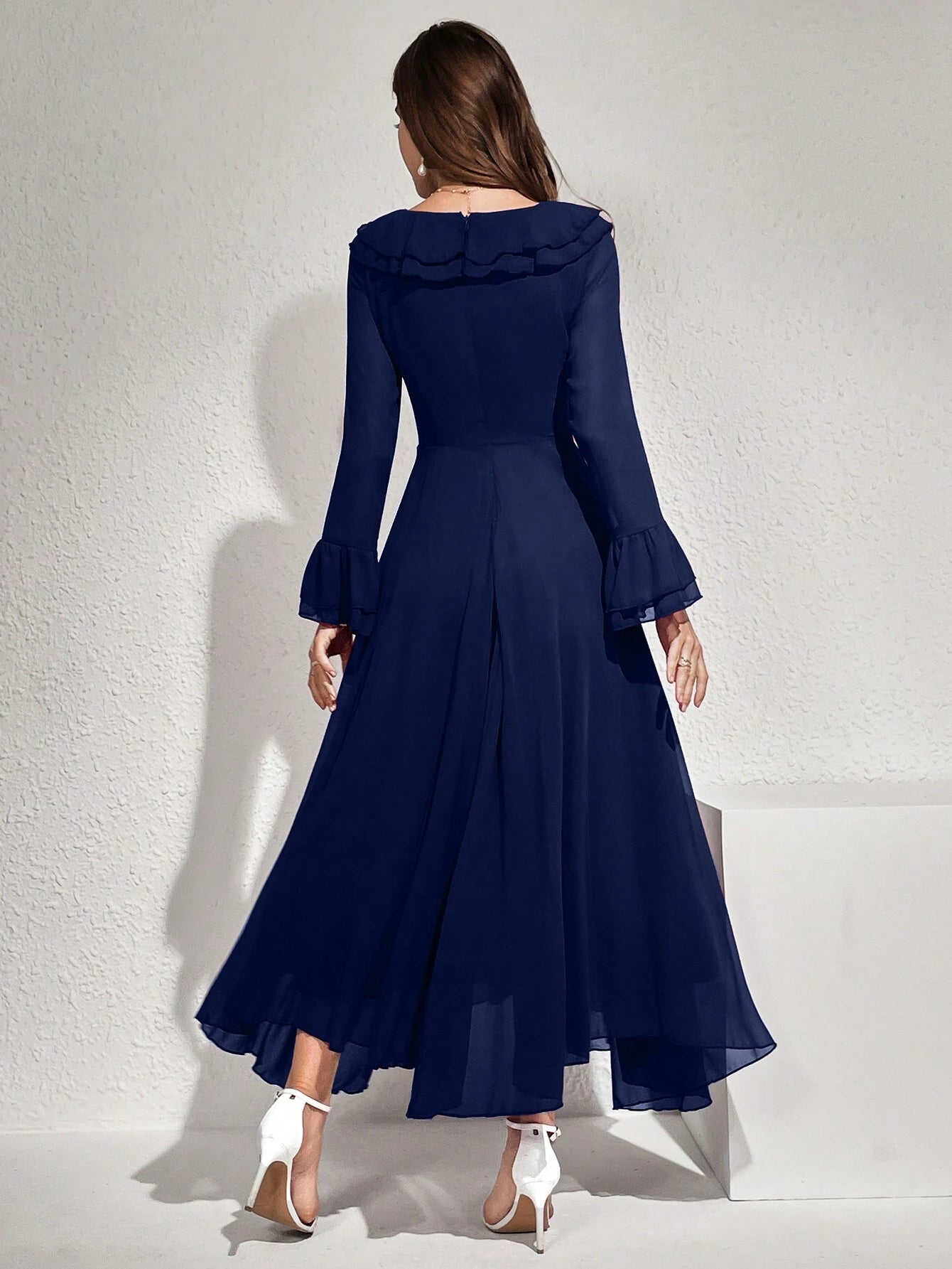 SHEIN Modelyn Women's Solid Color Simple Daily Long Sleeve Dress Maxi | Dress