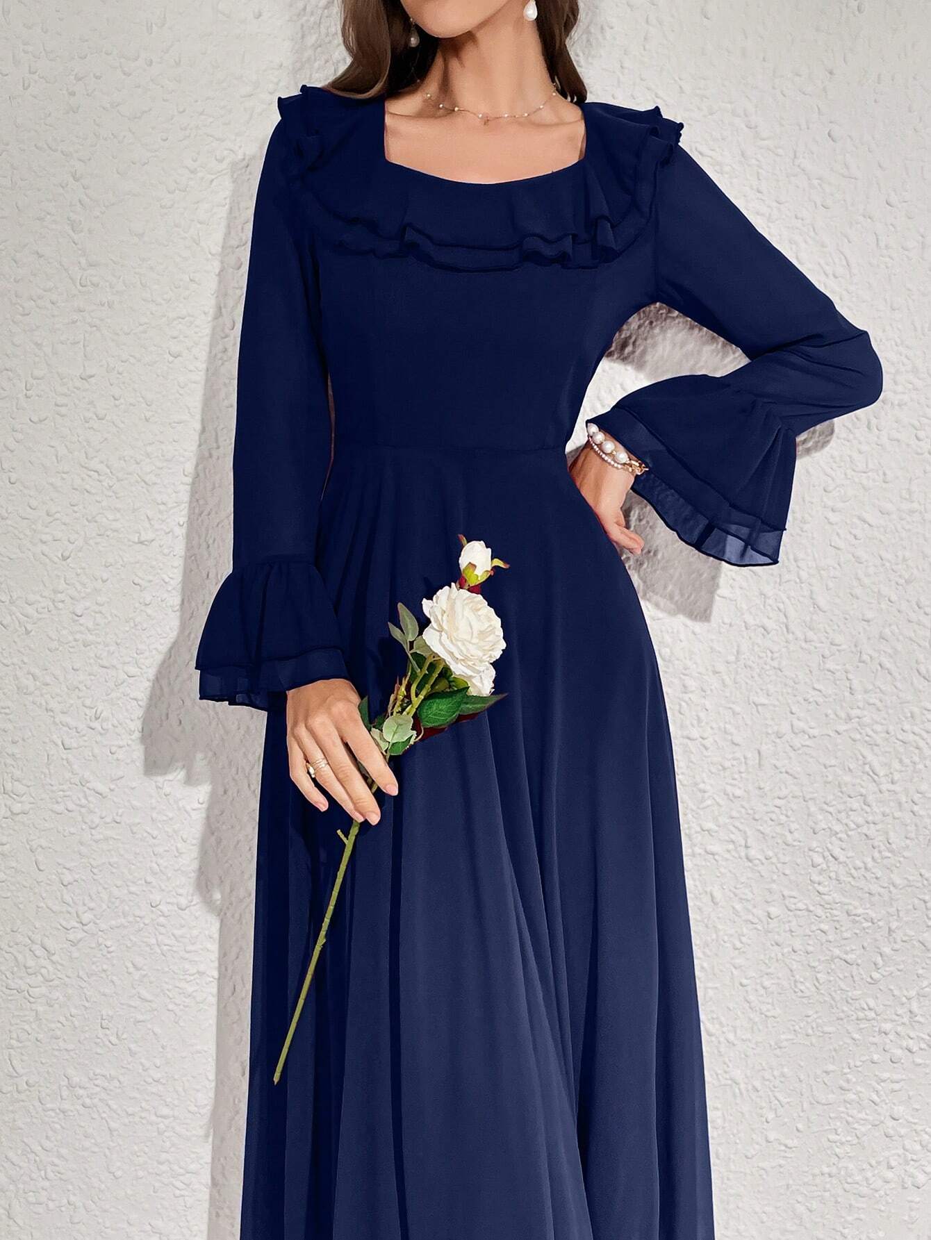 SHEIN Modelyn Women's Solid Color Simple Daily Long Sleeve Dress Maxi | Dress