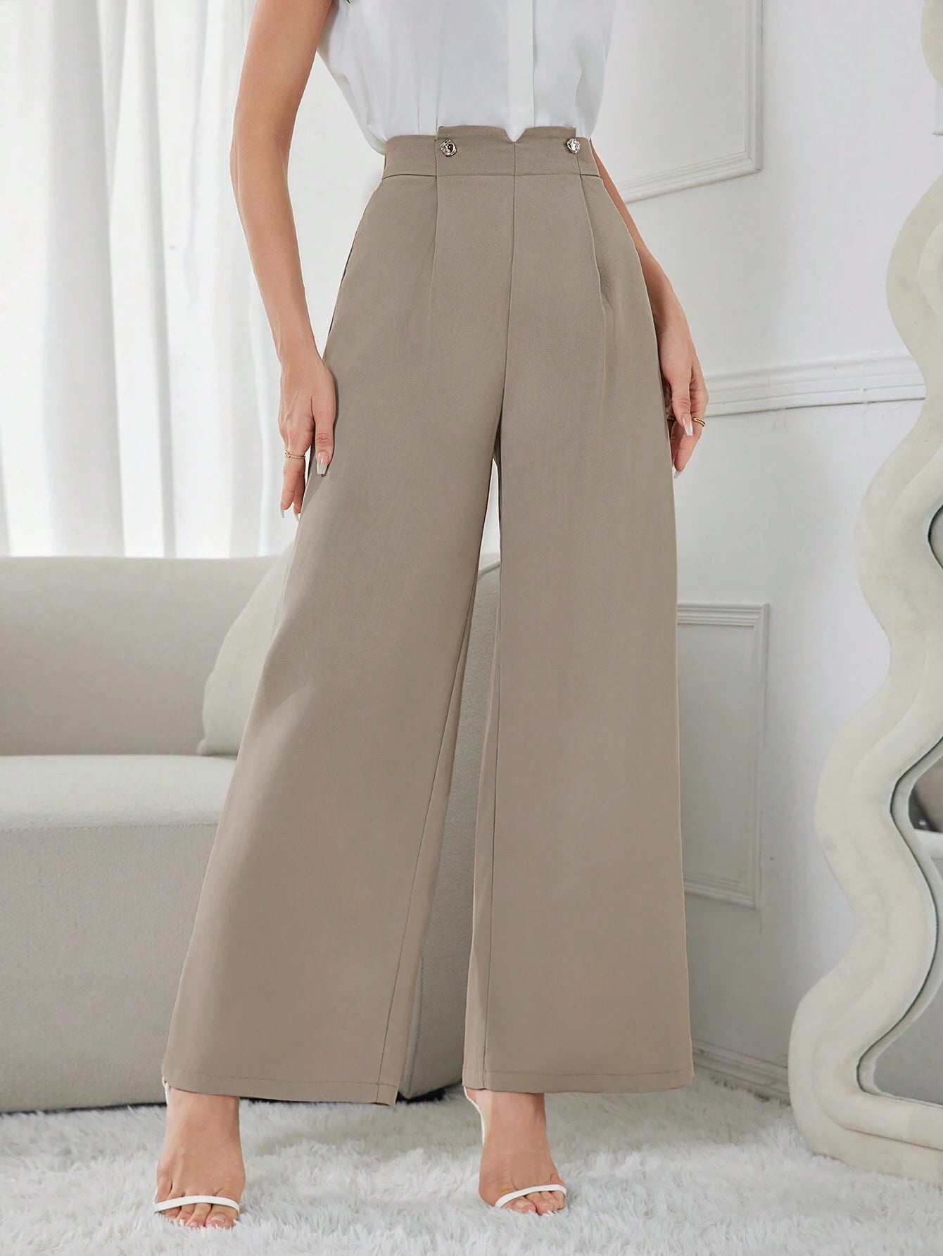  | SHEIN Modelyn Women's Solid Color Wide Leg Pants With Pockets, Elegant | Pants | Shein | OneHub