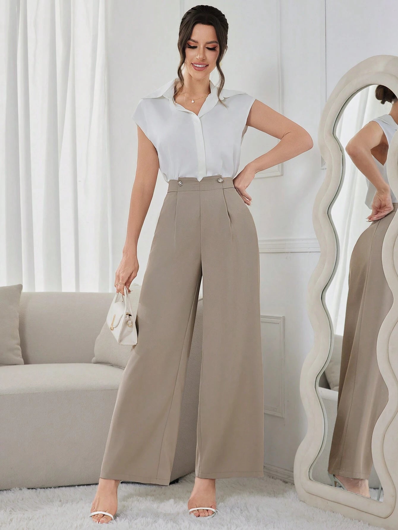  | SHEIN Modelyn Women's Solid Color Wide Leg Pants With Pockets, Elegant | Pants | Shein | OneHub