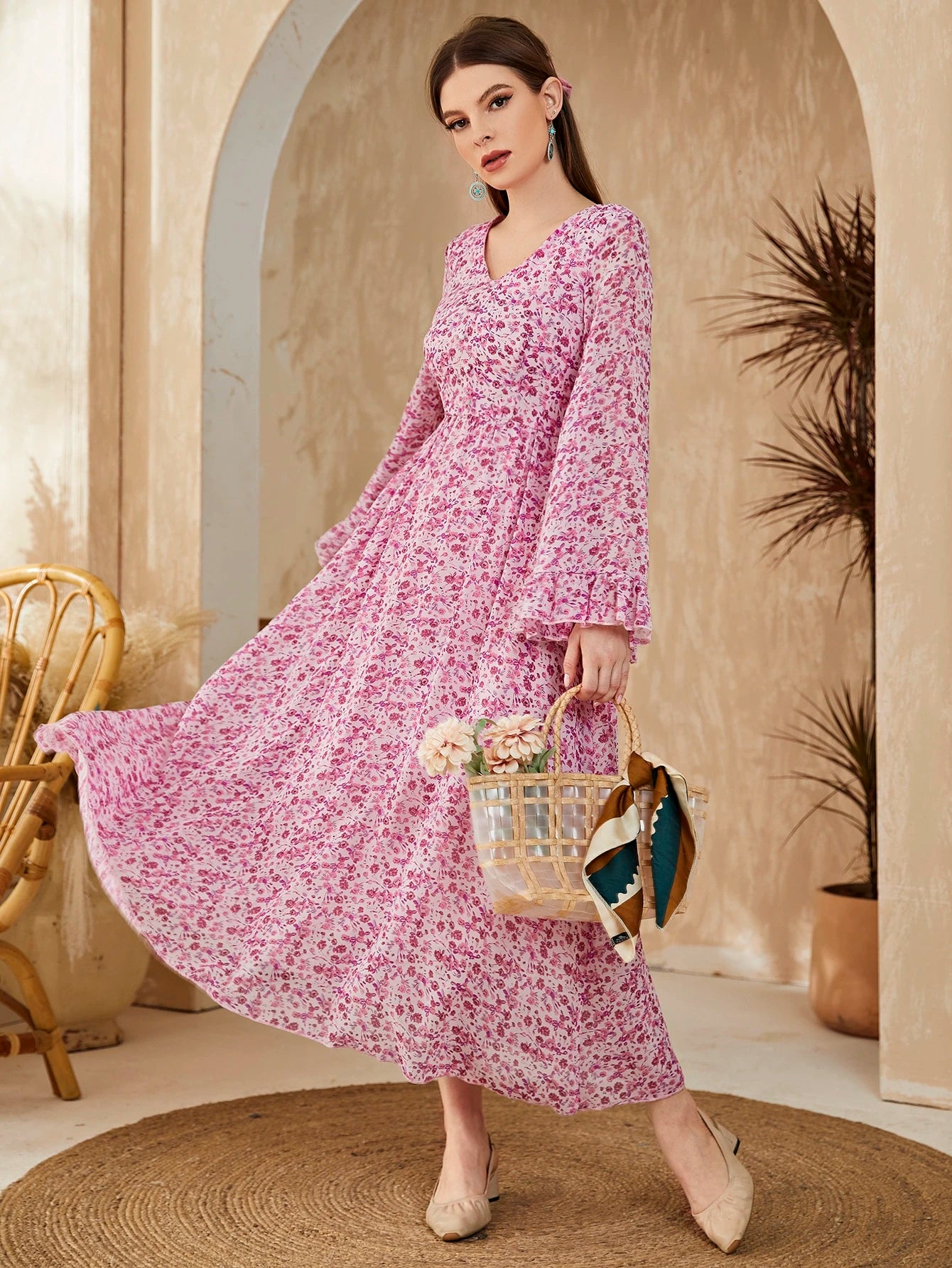 SHEIN Mulvari Ditsy Floral Flounce Sleeve A-line Dress | Dress | OneHub SHEIN Mulvari Ditsy Floral Flounce Sleeve A-line Dress | Dress | OneHub