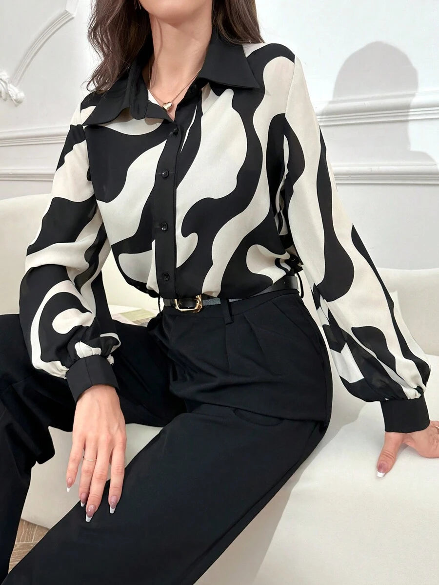  | SHEIN Mulvari Women's Random Print Casual Long Sleeve Shirt,Long Sleeve Tops | Blouse | Shein | OneHub