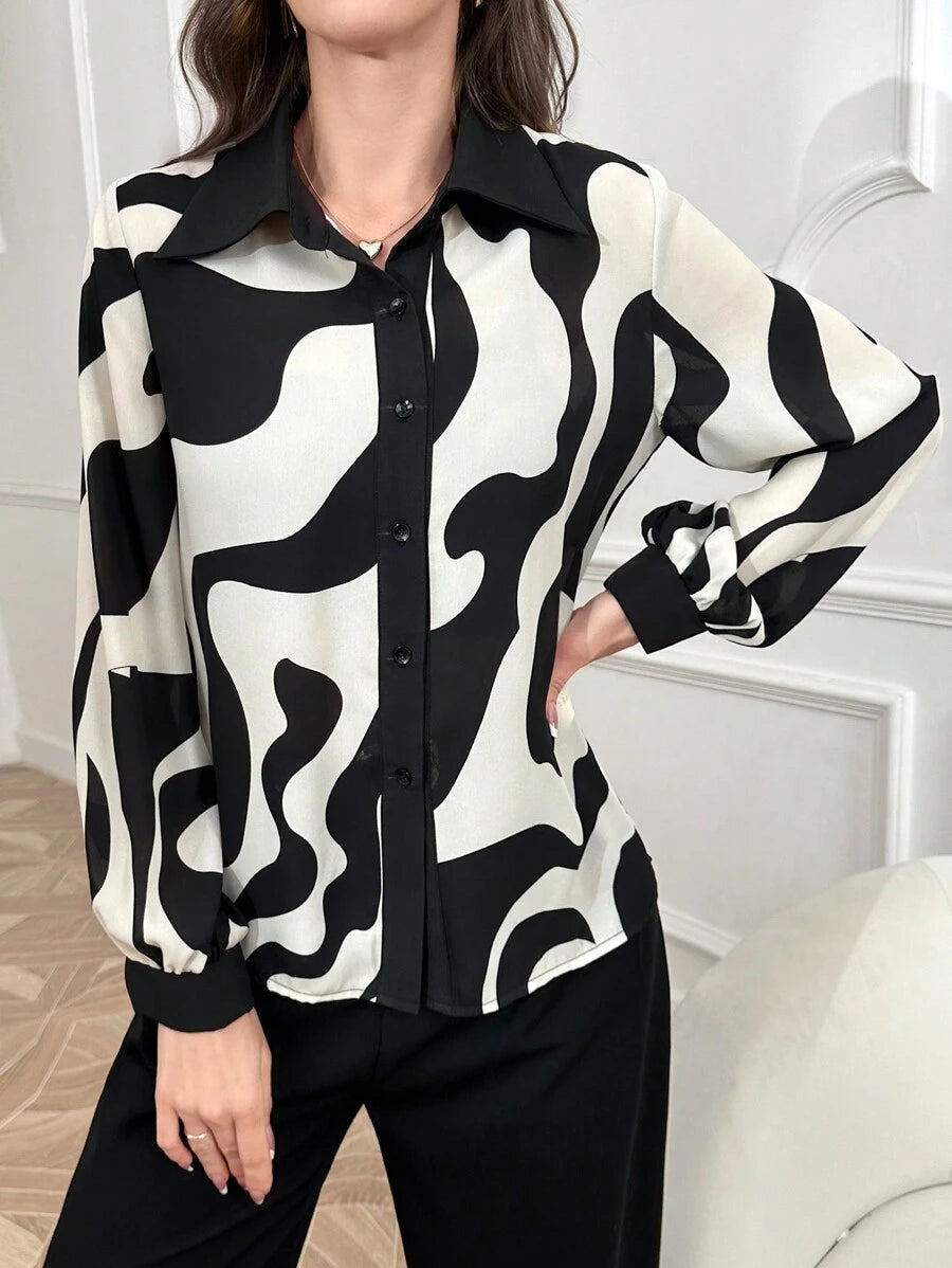  | SHEIN Mulvari Women's Random Print Casual Long Sleeve Shirt,Long Sleeve Tops | Blouse | Shein | OneHub