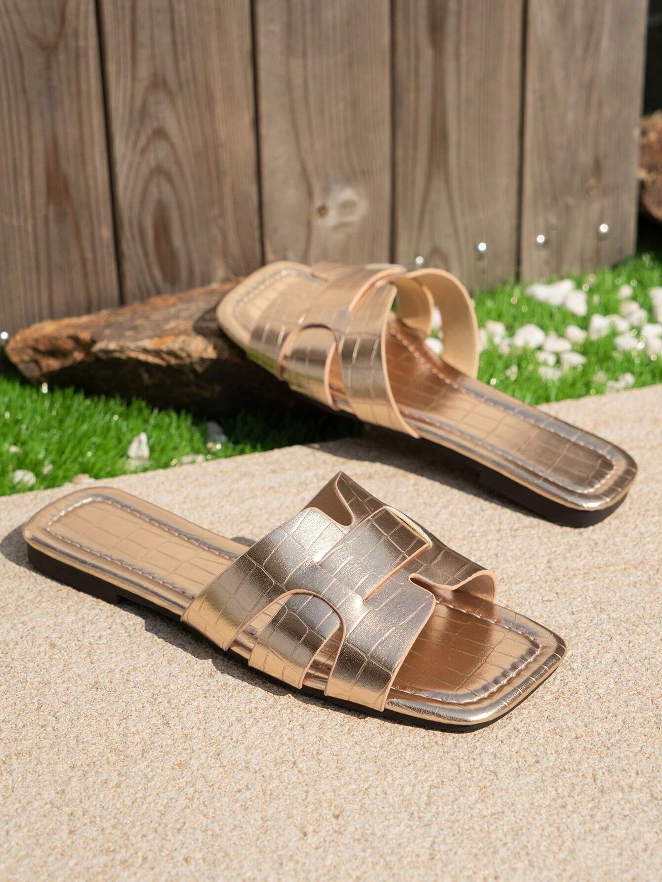  | SHEIN Slip-On Roman Style Crocodile Pattern Flats | Sandal | Shein | OneHub