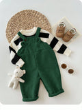 SHEIN Newborn Baby Boy/Girl Casual Corduroy Overalls With Cute Animal Ear Design, Versatile All-Match Style Fall Winter