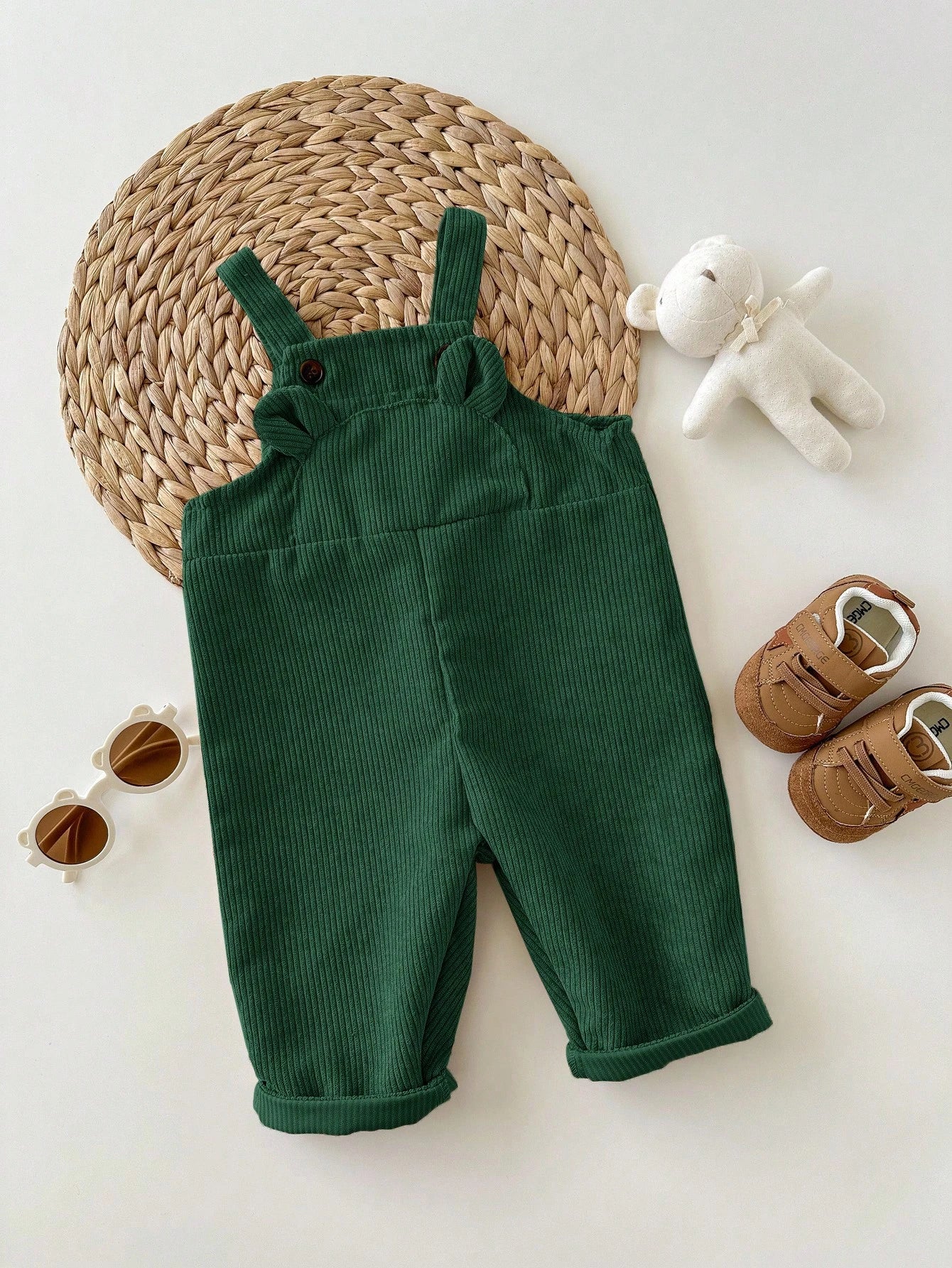 SHEIN Newborn Baby Boy/Girl Casual Corduroy Overalls With Cute Animal Ear Design, Versatile All-Match Style Fall Winter