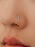 SHEIN Nooxian 1pc Cyberpunk Style U-Shaped Zirconia Nose Ring, Gold-Tone Nose Piercing Decoration Accessory