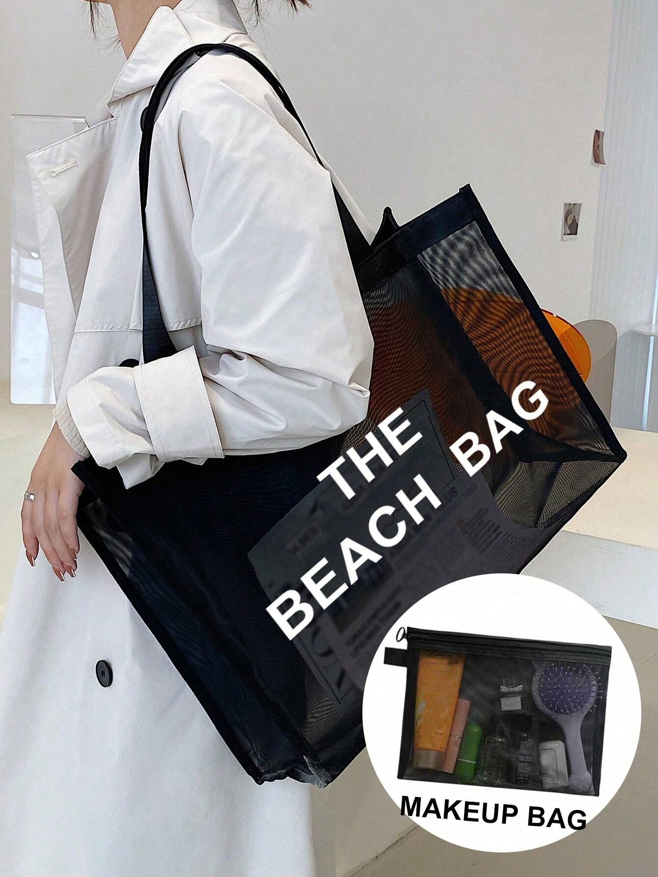  | SHEIN Nylon Material Alphabet Printed Beach Mesh Tote Bag With Beach Bag | Bags | Shein | OneHub