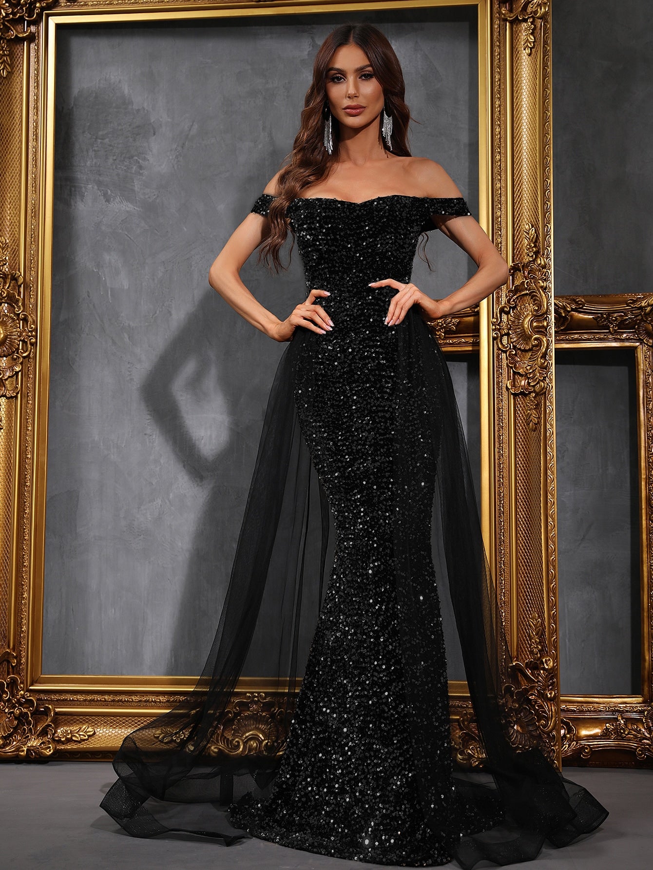 SHEIN Off Shoulder Mesh Panel Sequin Prom Dress | Dress | OneHub SHEIN Off Shoulder Mesh Panel Sequin Prom Dress | Dress | OneHub
