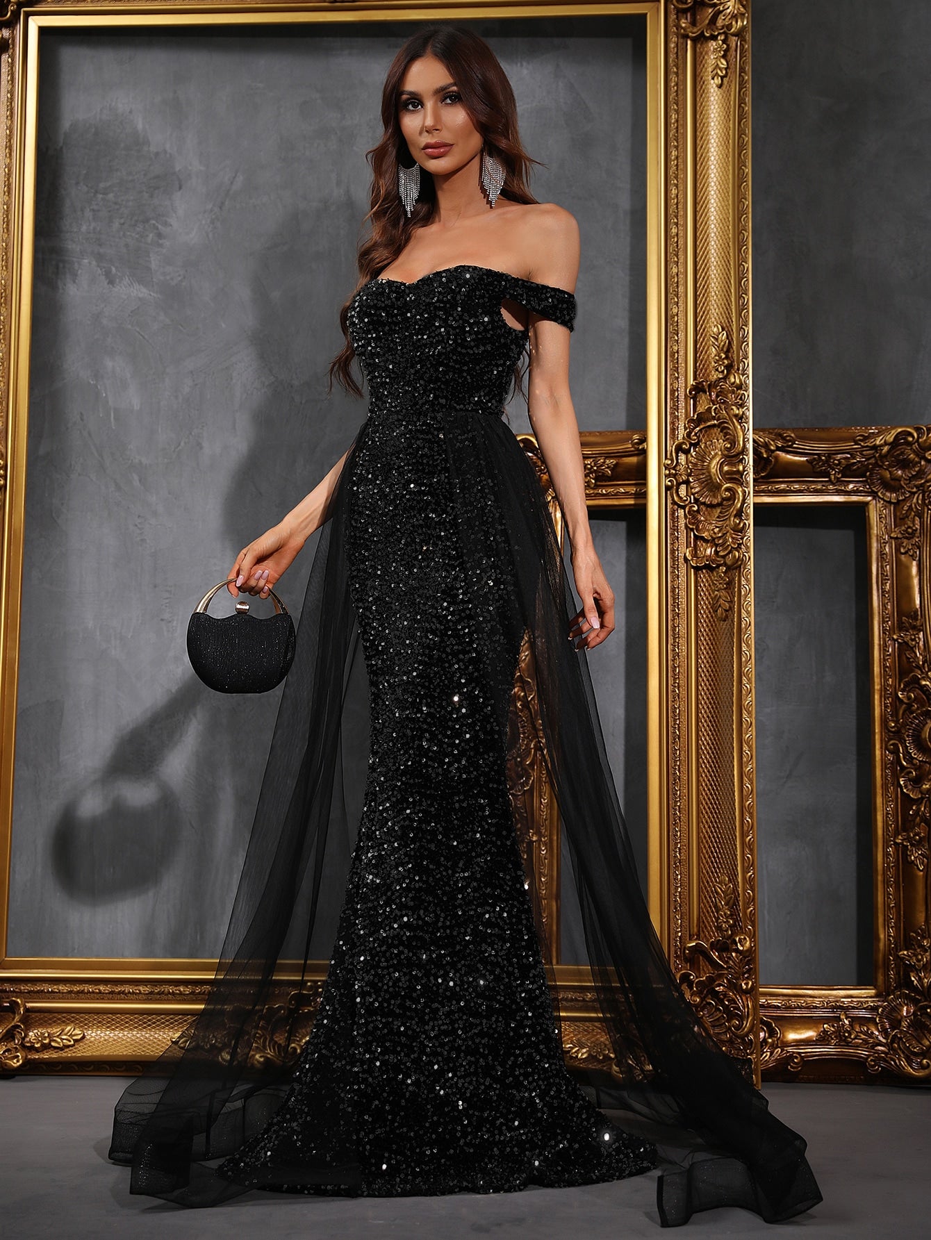 SHEIN Off Shoulder Mesh Panel Sequin Prom Dress | Dress | OneHub SHEIN Off Shoulder Mesh Panel Sequin Prom Dress | Dress | OneHub