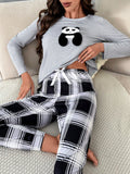  | SHEIN Panda Embroidery Tee & Plaid Print Pants PJ Set | PJ Set | Shein | OneHub