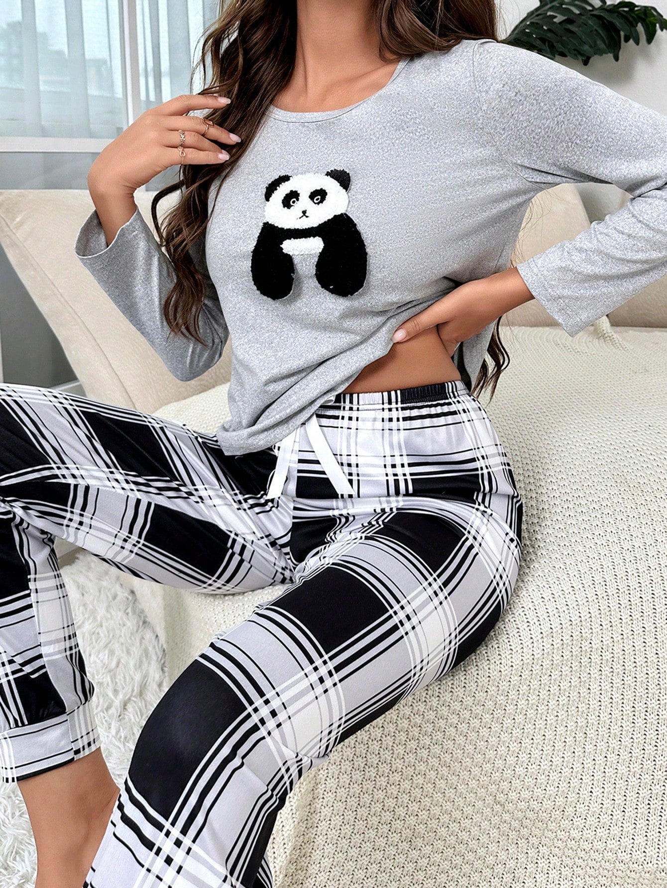  | SHEIN Panda Embroidery Tee & Plaid Print Pants PJ Set | PJ Set | Shein | OneHub