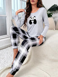  | SHEIN Panda Embroidery Tee & Plaid Print Pants PJ Set | PJ Set | Shein | OneHub