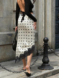 SHEIN Pariaura Retro Polka Dot Lace Asymmetrical Satin Skirt, Suitable For Urban Commute, Dates, Light Social Occasions, Gentle And Elegant Style