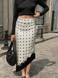 SHEIN Pariaura Retro Polka Dot Lace Asymmetrical Satin Skirt, Suitable For Urban Commute, Dates, Light Social Occasions, Gentle And Elegant Style