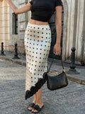 SHEIN Pariaura Retro Polka Dot Lace Asymmetrical Satin Skirt, Suitable For Urban Commute, Dates, Light Social Occasions, Gentle And Elegant Style