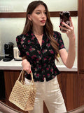 SHEIN Pariaura Women's Floral Print Vintage Style Short Sleeve Blouse