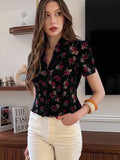  | SHEIN Pariaura Women's Floral Print Vintage Style Short Sleeve Blouse | Top | Shein | OneHub