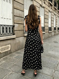 SHEIN Pariaura Women's V-Neck Black And White Polka Dot Casual Elegant Party Brunch Date Midi Dress Summer
