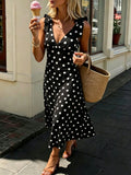 SHEIN Pariaura Women's V-Neck Black And White Polka Dot Casual Elegant Party Brunch Date Midi Dress Summer