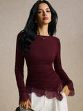 SHEIN Poéselle Eyelash Lace Trim Ruched Tee