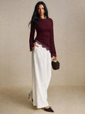 SHEIN Poéselle Eyelash Lace Trim Ruched Tee