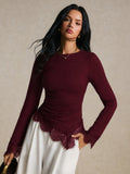 SHEIN Poéselle Eyelash Lace Trim Ruched Tee