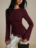 SHEIN Poéselle Eyelash Lace Trim Ruched Tee