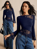 | SHEIN Poéselle Asymmetric Lace Long Sleeve T-Shirt With Hem Splicing And Flutter Design | Top | Shein | OneHub