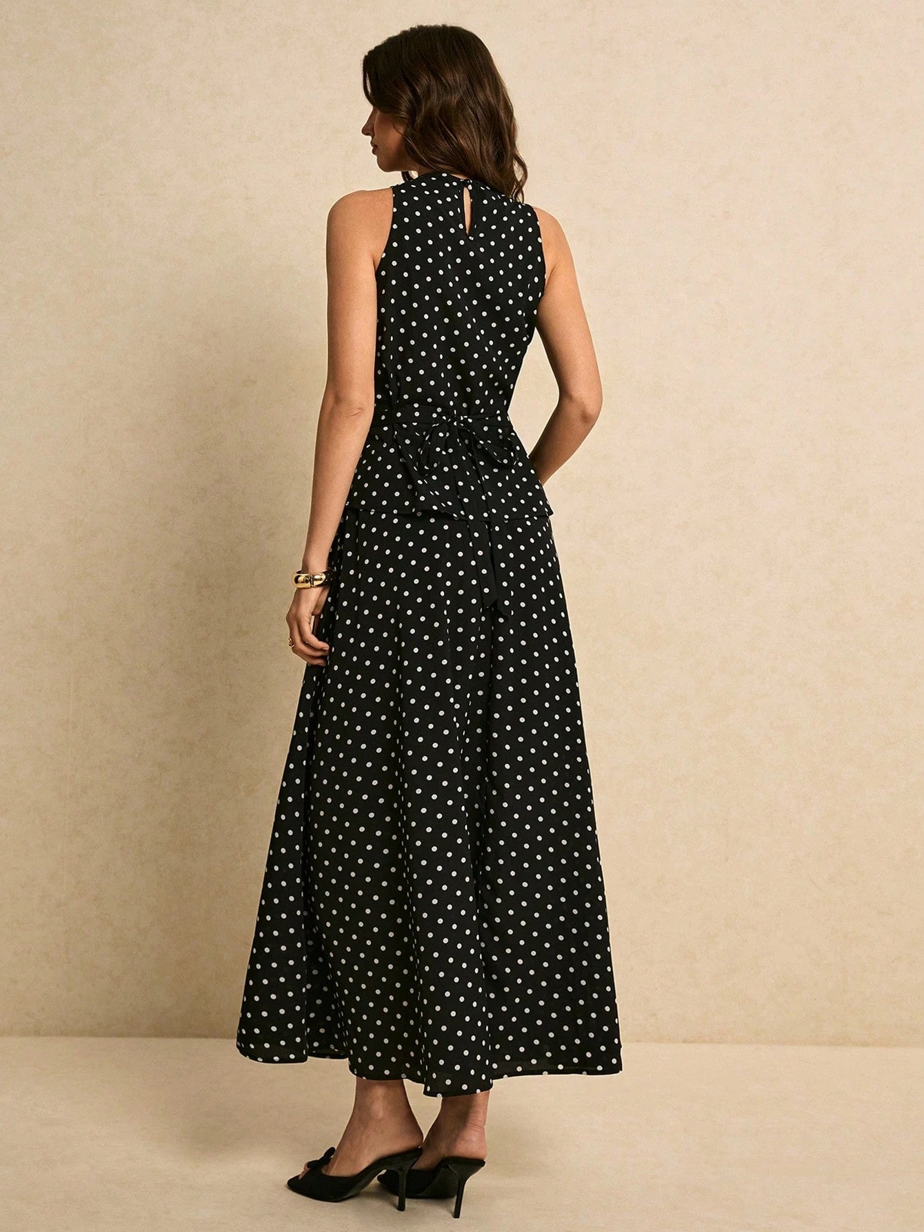 SHEIN Poéselle Women's Polka Dot Print Asymmetric Hem Sleeveless Top And Skirt Elegant 2 Pieces Set Spring Polkadot Two Pieces Black Date Night