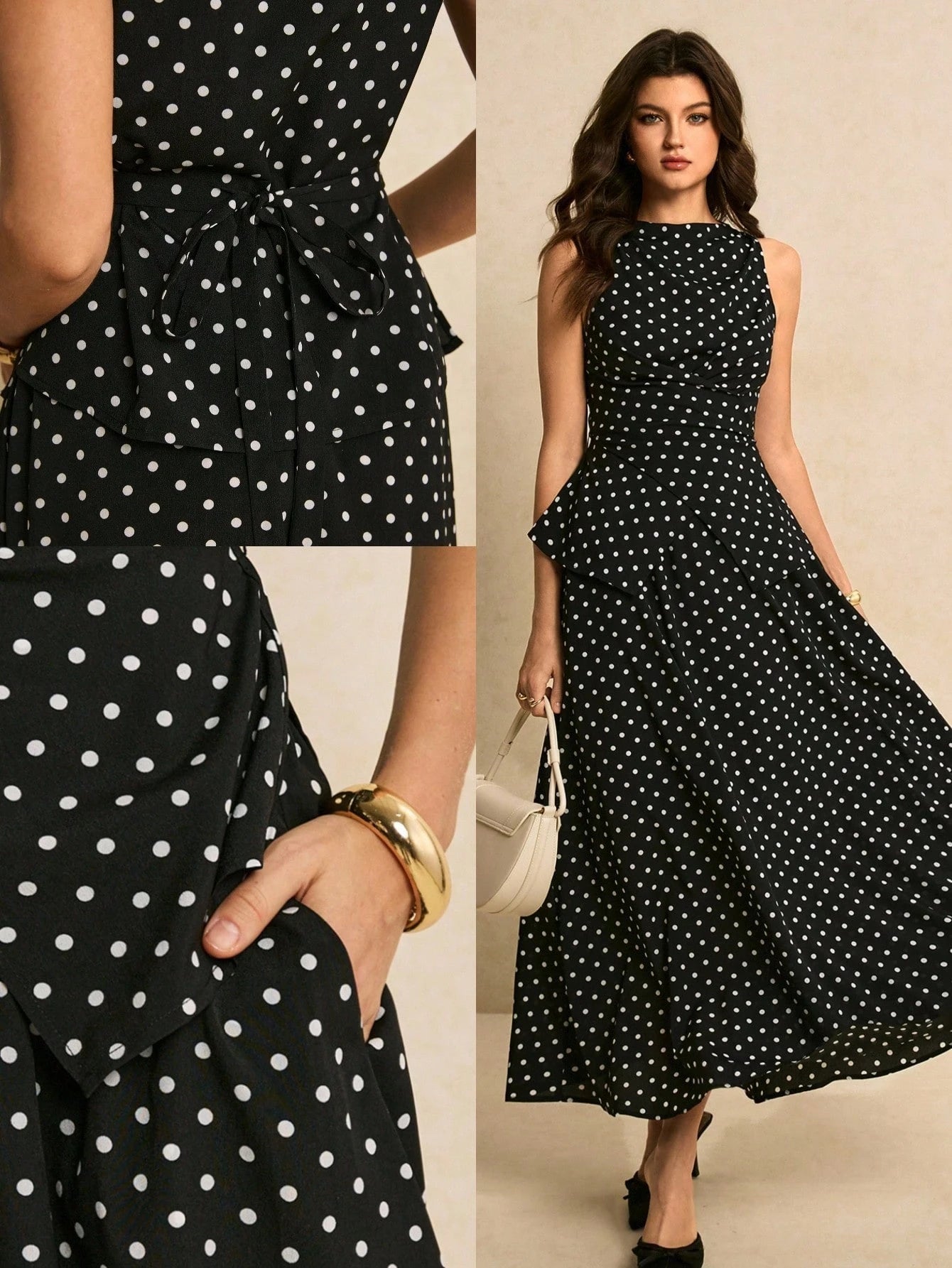 SHEIN Poéselle Women's Polka Dot Print Asymmetric Hem Sleeveless Top And Skirt Elegant 2 Pieces Set Spring Polkadot Two Pieces Black Date Night