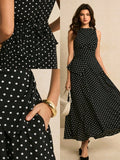 SHEIN Poéselle Women's Polka Dot Print Asymmetric Hem Sleeveless Top And Skirt Elegant 2 Pieces Set Spring Polkadot Two Pieces Black Date Night