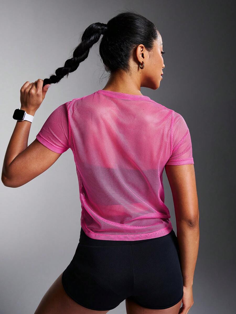  | SHEIN Powerista Solid Color Mesh Breathable See-Through Short Sleeve Sports T-Shirt | Sports Tee | Shein | OneHub
