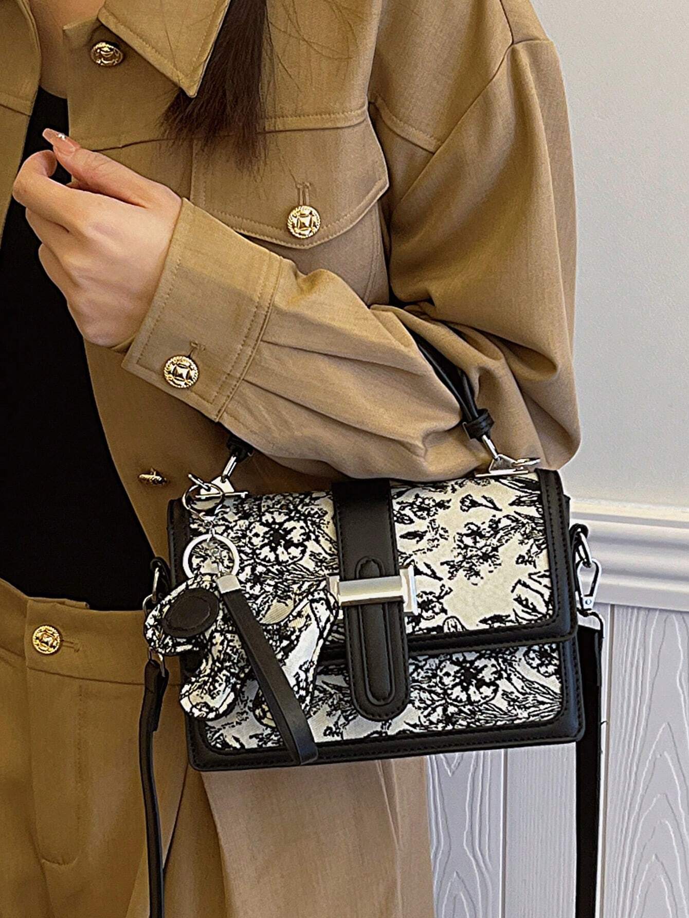  | SHEIN Printed Classic Style Double Layer Women's Gift Handheld Mini Square Bag With Strap & Pendant | Bags | Shein | OneHub