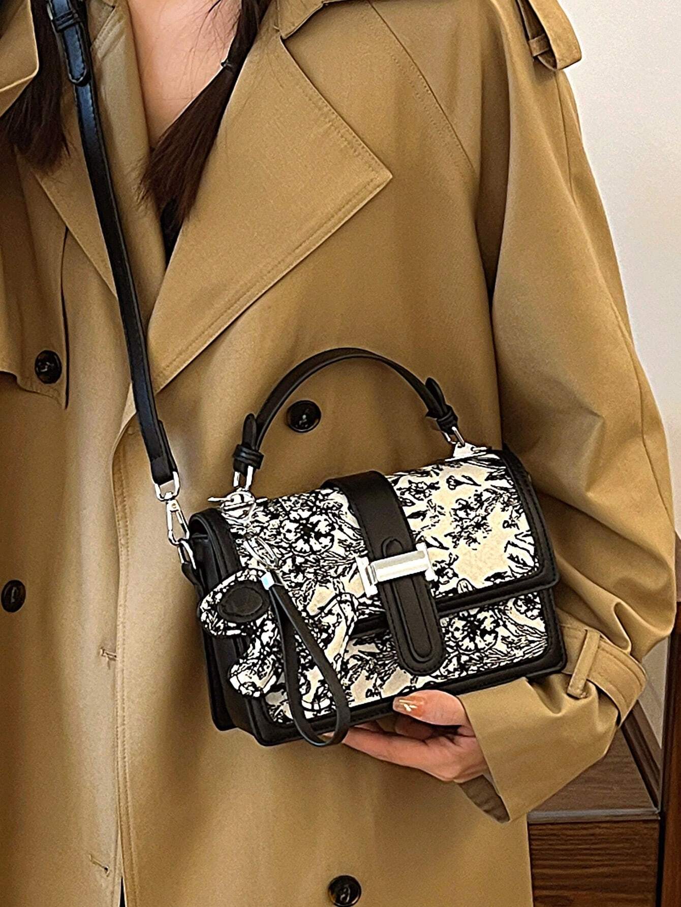  | SHEIN Printed Classic Style Double Layer Women's Gift Handheld Mini Square Bag With Strap & Pendant | Bags | Shein | OneHub