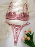 SHEIN QuietHaus 2pcs Dusty Pink Floral Embroidery Lingerie Set For Women Wedding Guest Summer