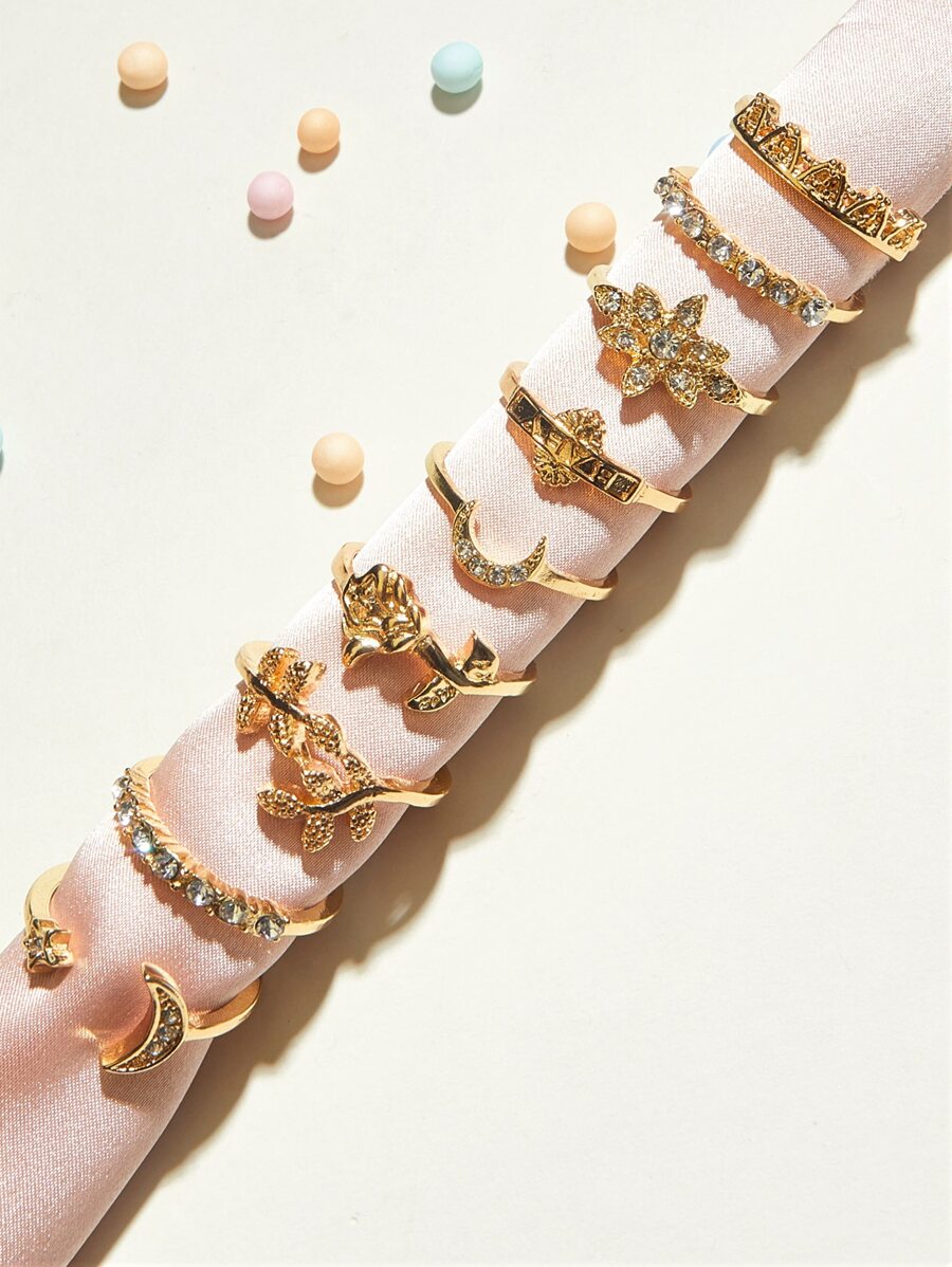  | SHEIN ROMWE 9pcs Rhinestone Decor Moon Rings | Ring | Shein | OneHub