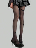 SHEIN ROMWE Fairycore 1pair Women Sheer Tights With Three Black Butterflies, For All Seasons