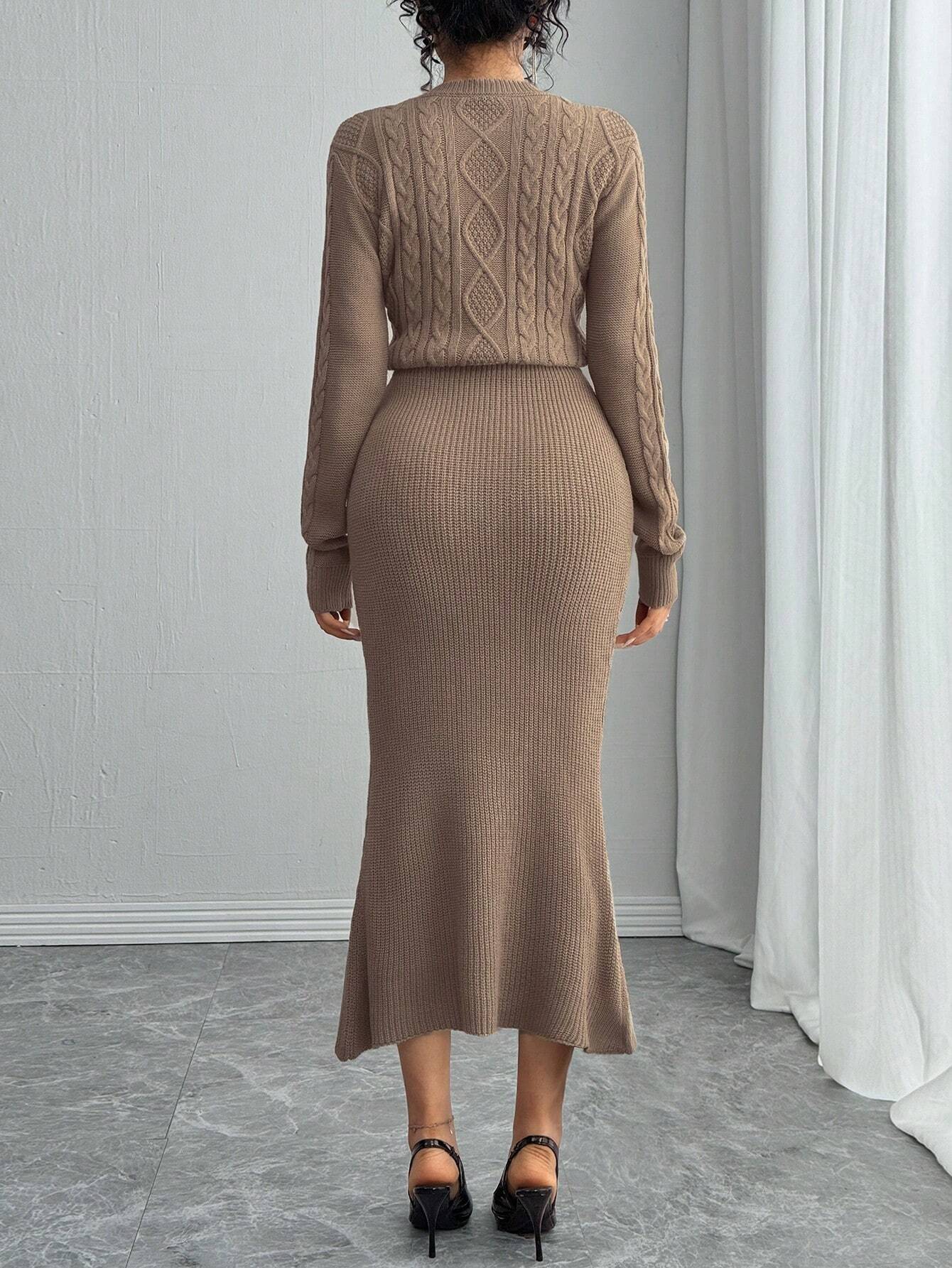 SHEIN Rafferiza Fitted Round Neck Long Sleeve Warm Cable Knit Mermaid | Dress | OneHub SHEIN Rafferiza Fitted Round Neck Long Sleeve Warm Cable Knit Mermaid | Dress | OneHub