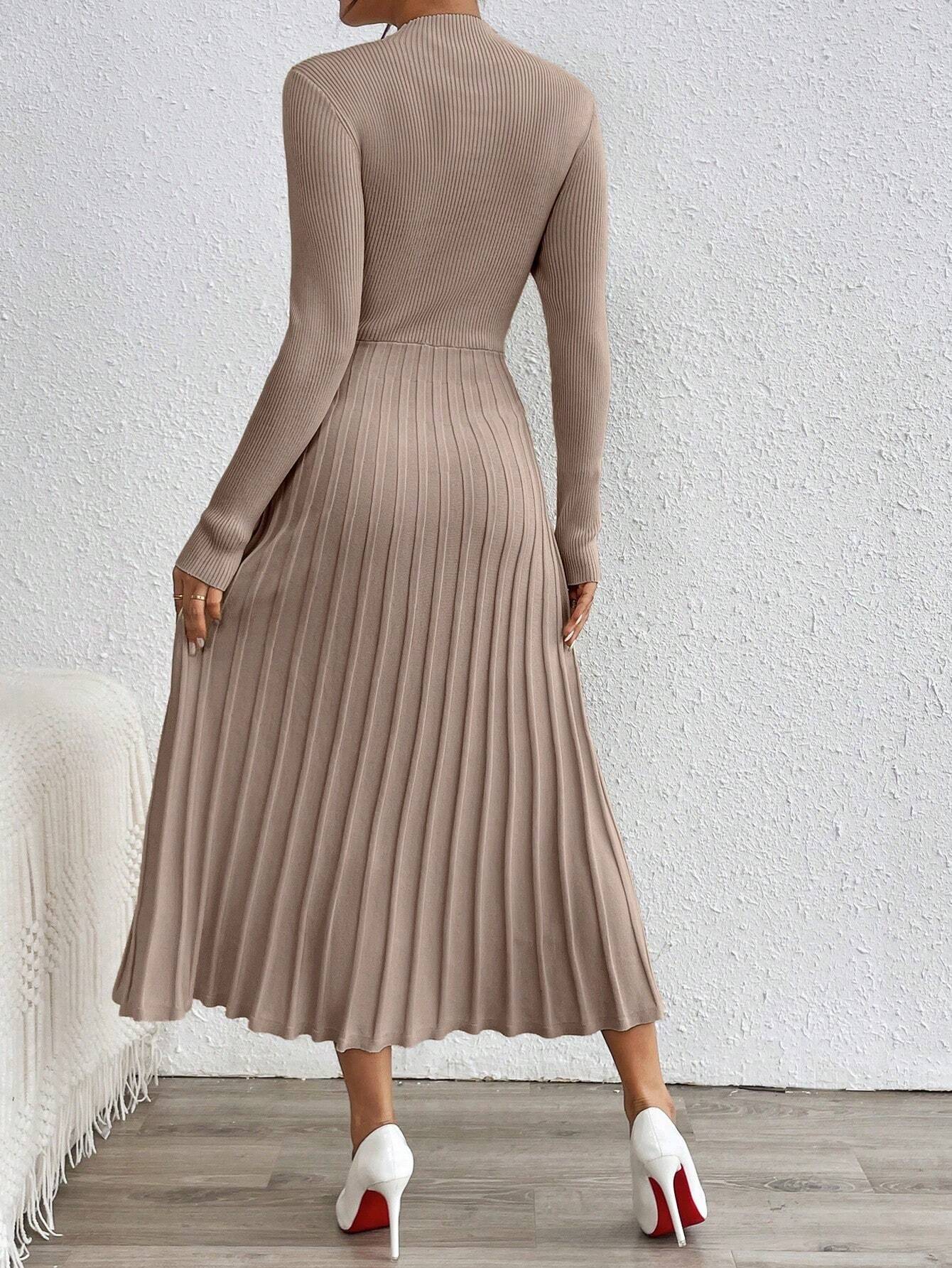 SHEIN RosyDaze Plain Color Stand Collar Long Sweater Dress, Casual Autumn/Winter Fall Cloth For Women