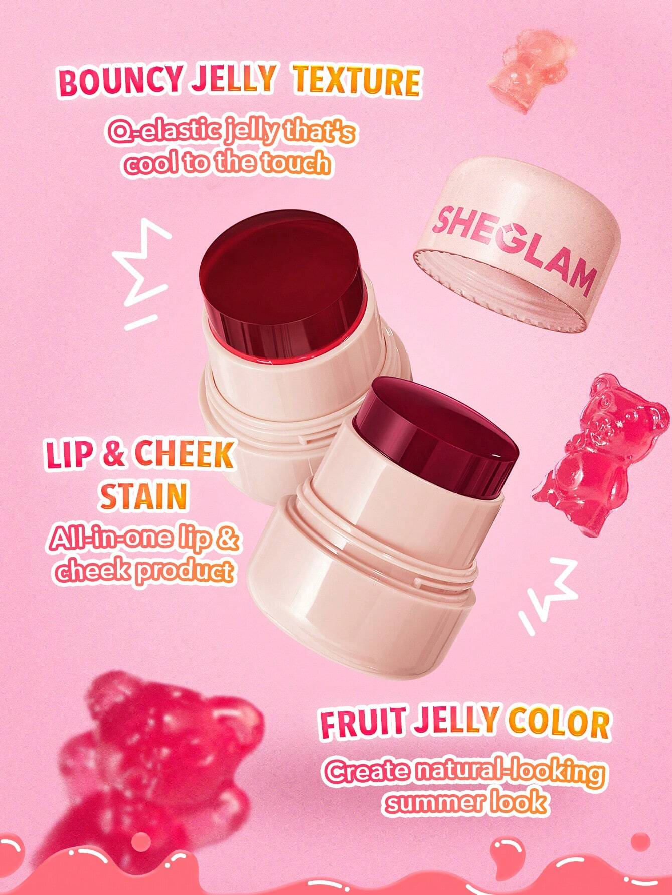  | SHEGLAM Jelly-Licious Hydrating Lip & Blush Tint-Howdy 4 Colors Watery Blush Stick Long Lasting Pigment Dual-Use Natural Pigment Jelly Texture Face Makeup | Makeup | SheGlam | OneHub