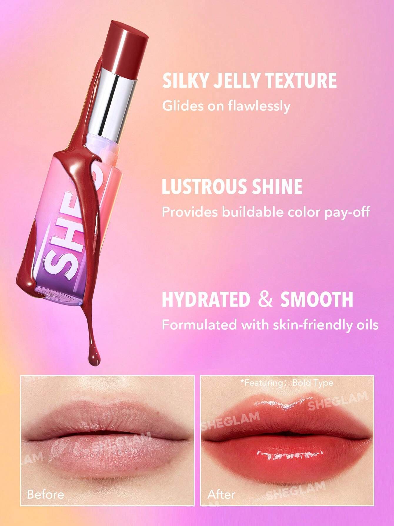  | SHEGLAM Mirror Kiss High-Shine Lipstick-Bold Type 12 Colors High Gloss Shine Glitter Lipstick Moisturizing Reduce Lip Fine Lines Lip Balm Lip Makeup | Makeup | SheGlam | OneHub